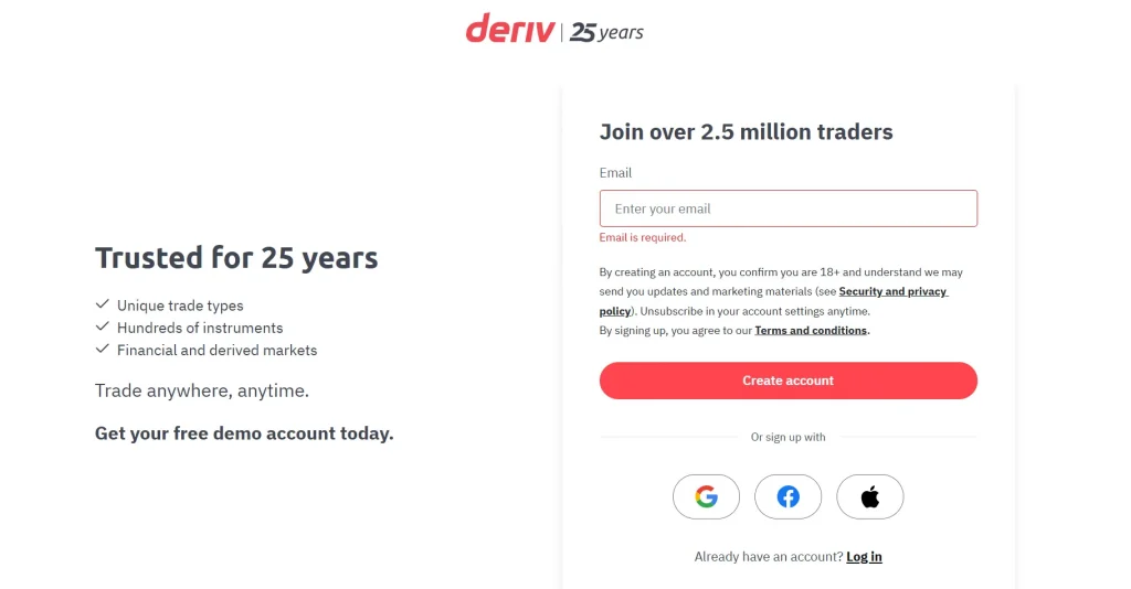 deriv sign up